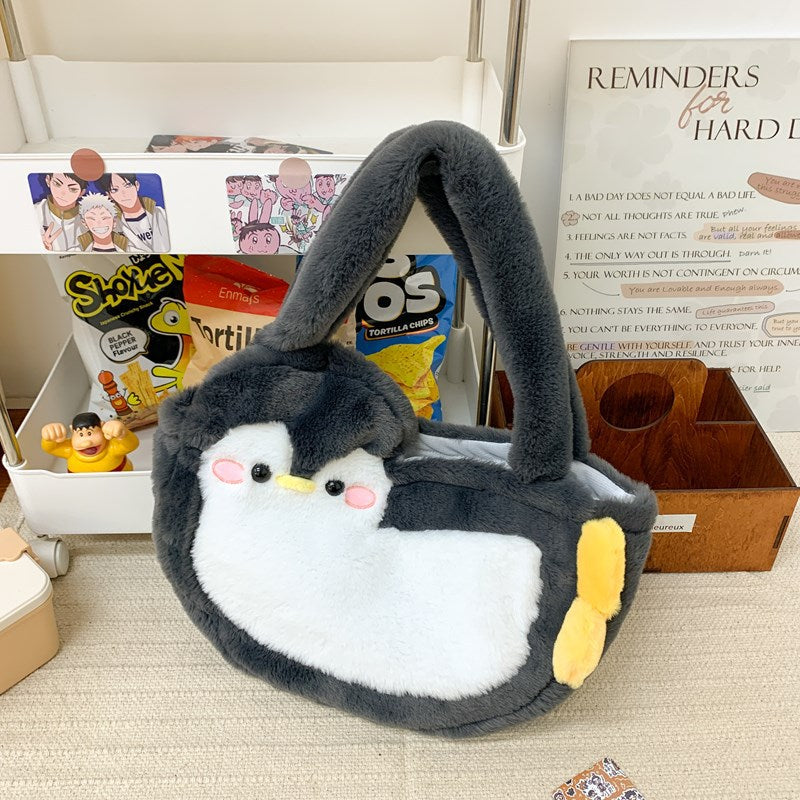 Soft Cute Sweet Lightweight Furry Penguin Childlike Funny Women's Shoulder Bag