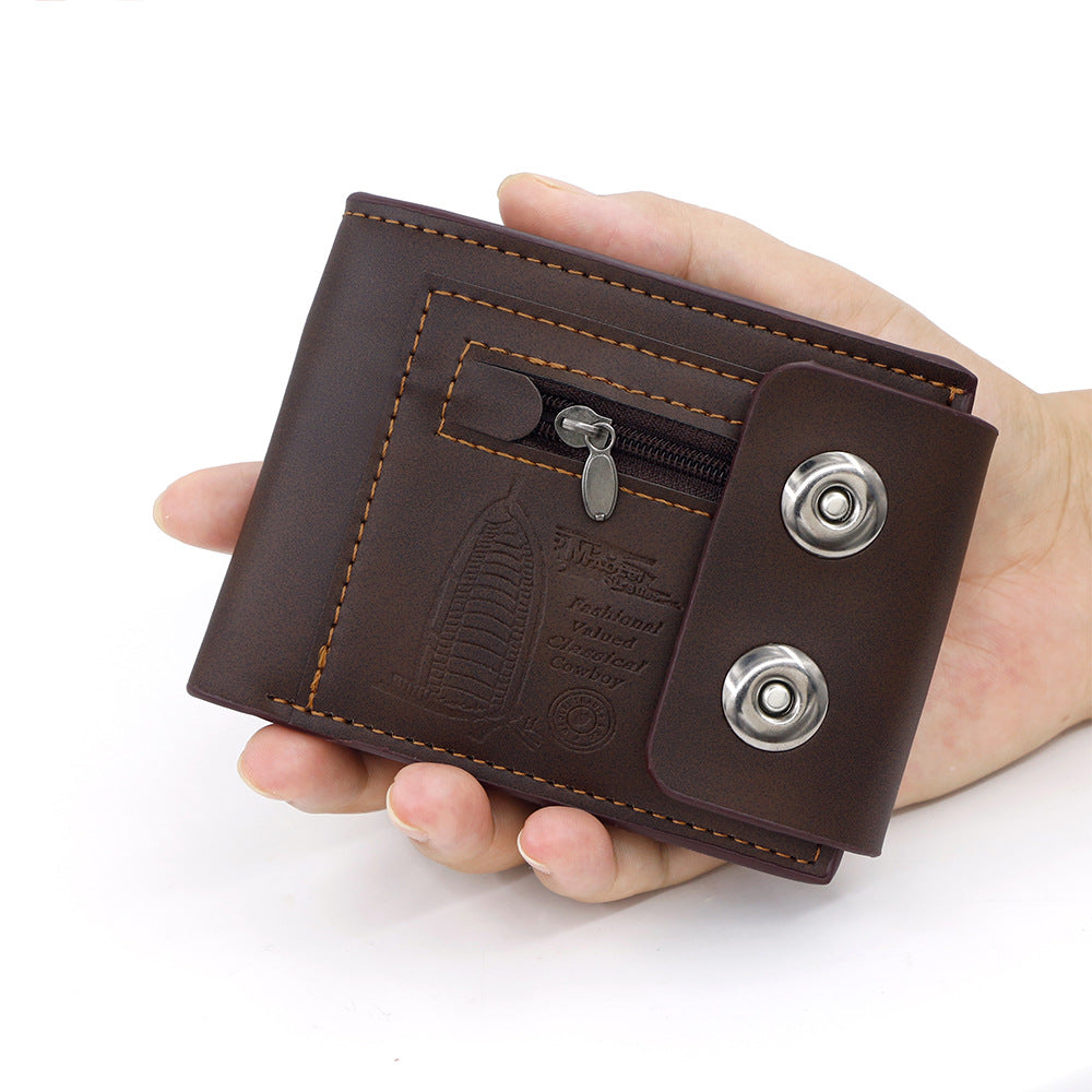 Men's Fashion Embossed Magnetic Snap Short Zipper Men's Wallet
