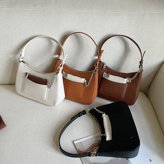 Women's Design Contrast Color Chain Pocket French Crossbody Bags