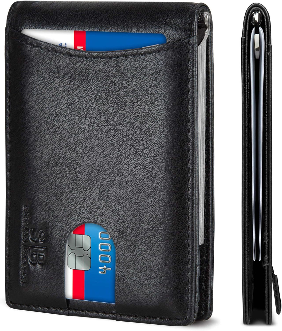 Men's Gold Clip Solid Color Bifold Leather Card Holder