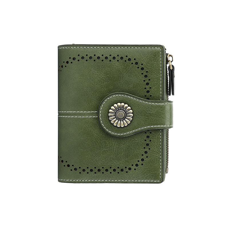 Women's Short Retro Oil Wax Skin Ladies Wallet