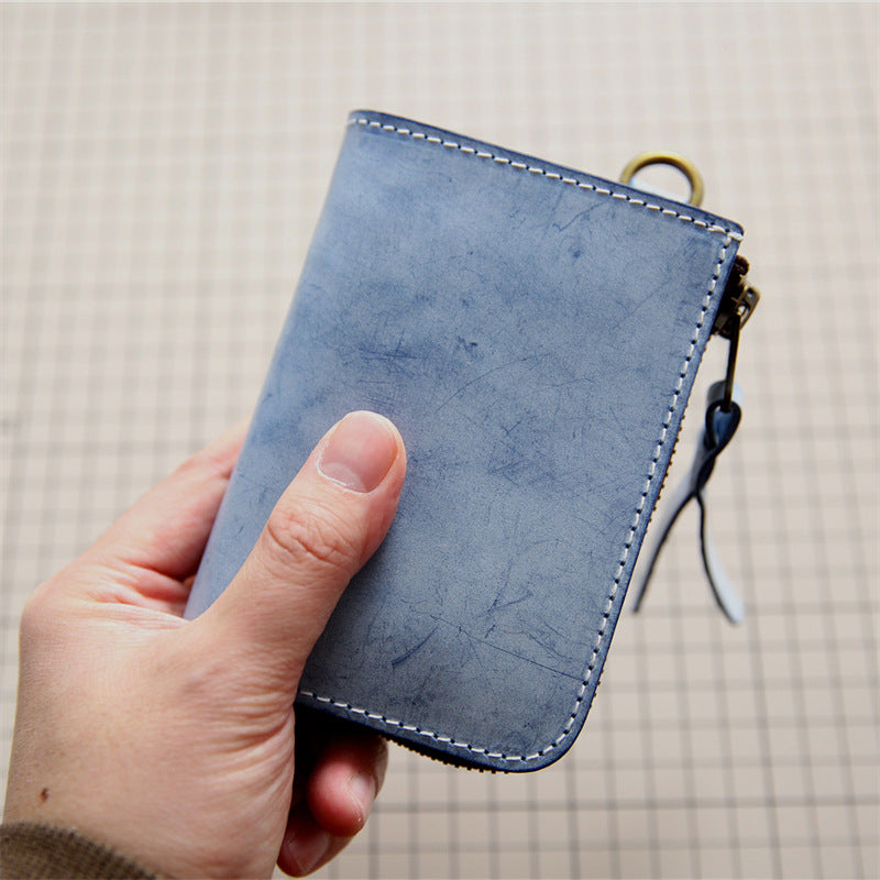 Men's Tanned Leather Cowhide Genuine Short Zipper Men's Wallets