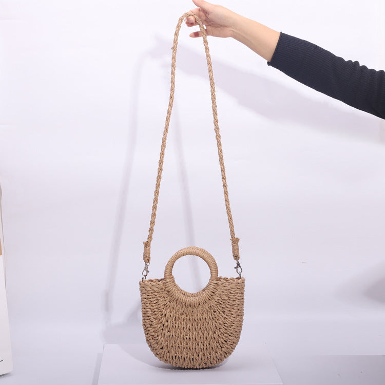 Women's Simple Style Woven Semicircle Beach Hand-woven Vacation Female Women's Handbag