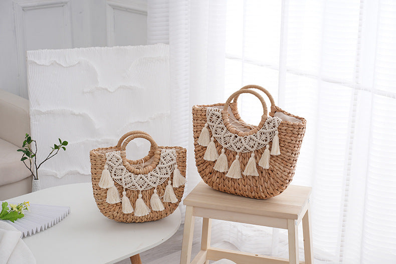 Simple Nordic Style Straw Semicircle Versatile Handbags
