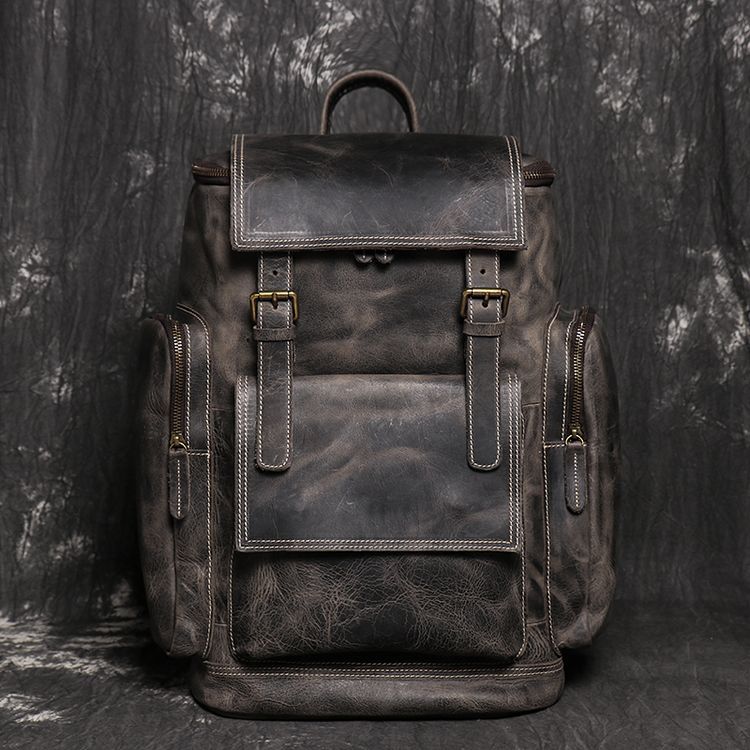 Men's Leather Crazy Horse Mountain Climbing Large Backpacks