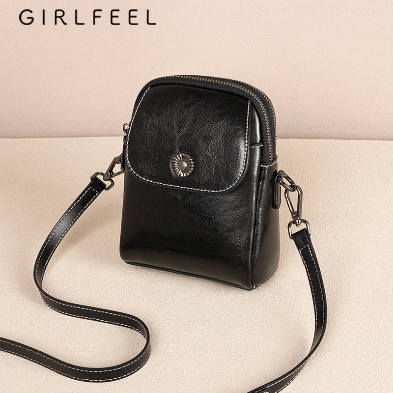Women's Fashionable Genuine Leather Cattlehide Fashion Mobile Crossbody Bags