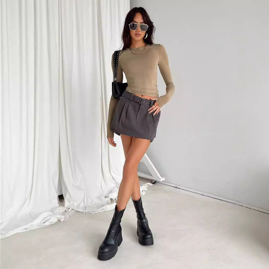 Women's Irregular Slim Fit Bottoming T-shirt Round Neck Blouses