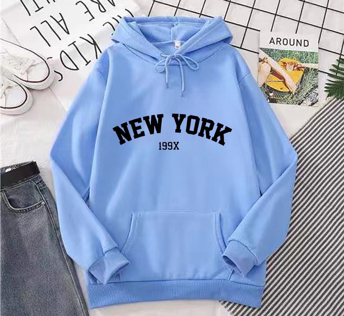 Stylish Fleece-lined Hoodie Unisex Wear Loose Sweaters