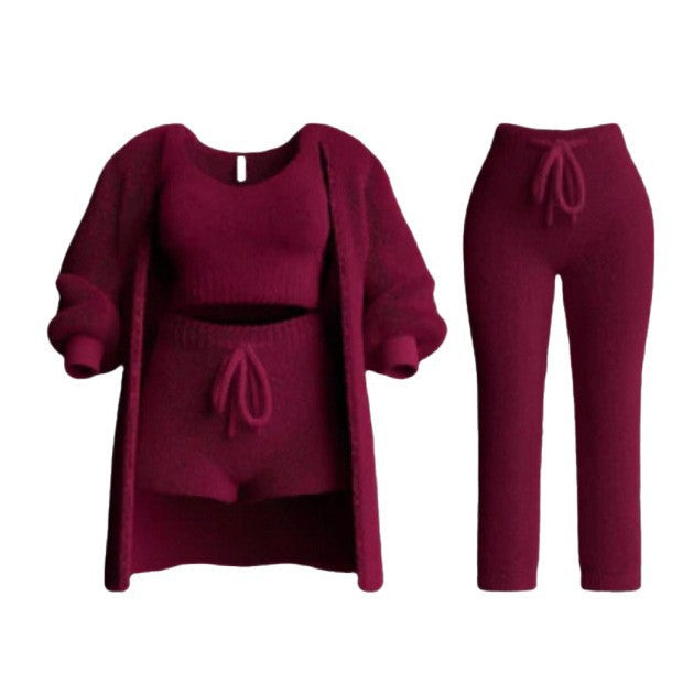 Knitted Plush Long Sleeve Set Three-piece Suits