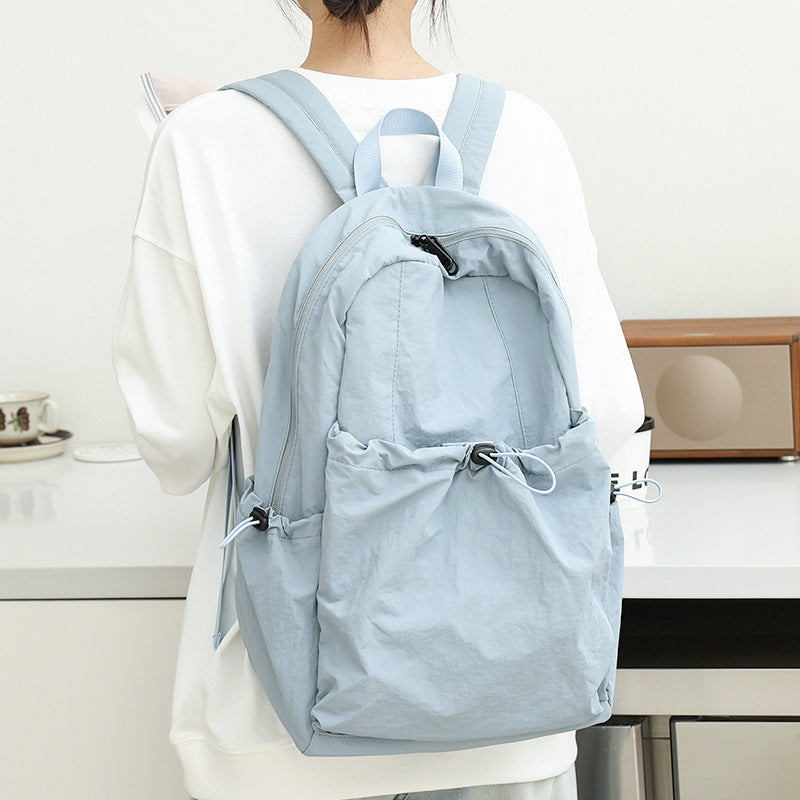 Women's Artistic Nylon Fashionable Pleated Canvas Drawstring Backpacks