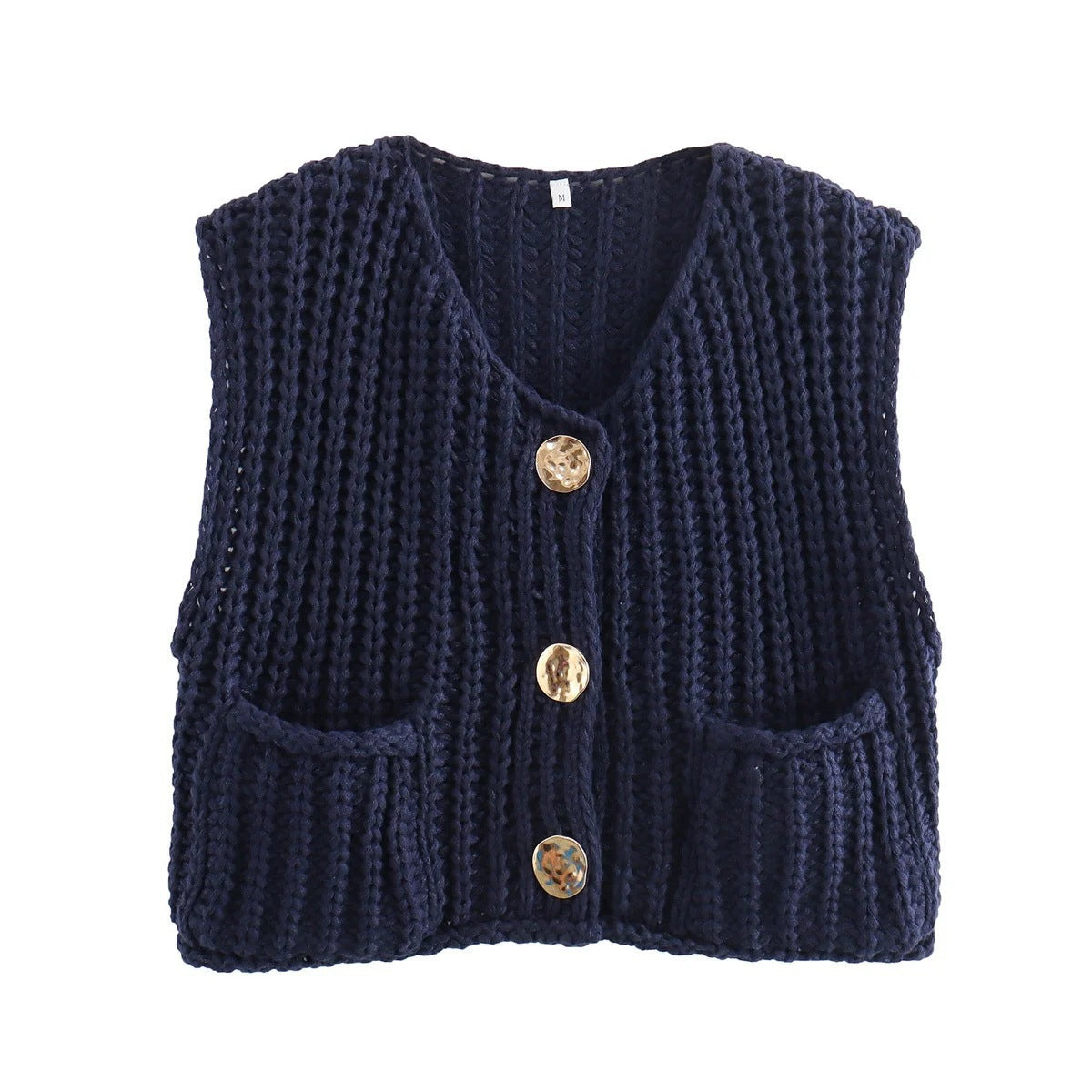 Women's Casual Pocket Sleeveless Knitted Waistcoat Vests