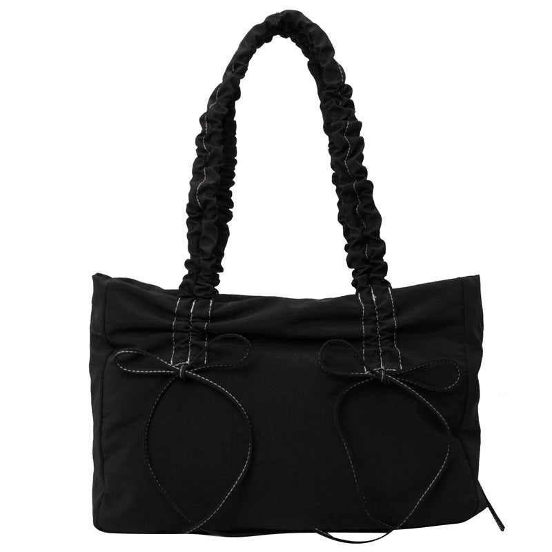 Women's Large Capacity Cloth Summer Bow Texture Pleated Strap Women's Shoulder Bag