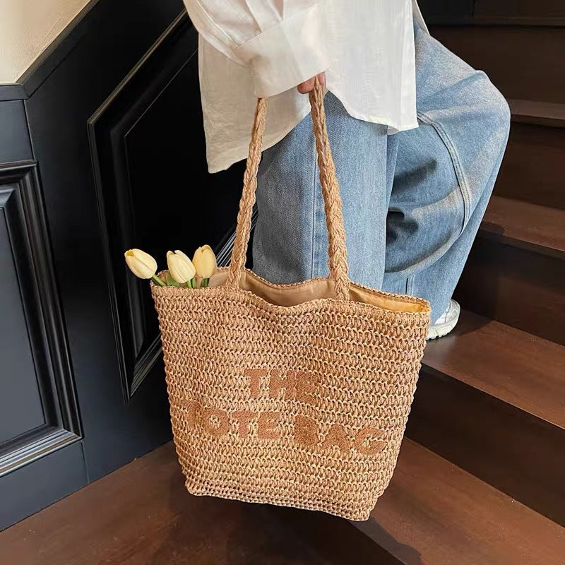 Women's Personality Embroidered Letters Woven Large Capacity Artistic Bags