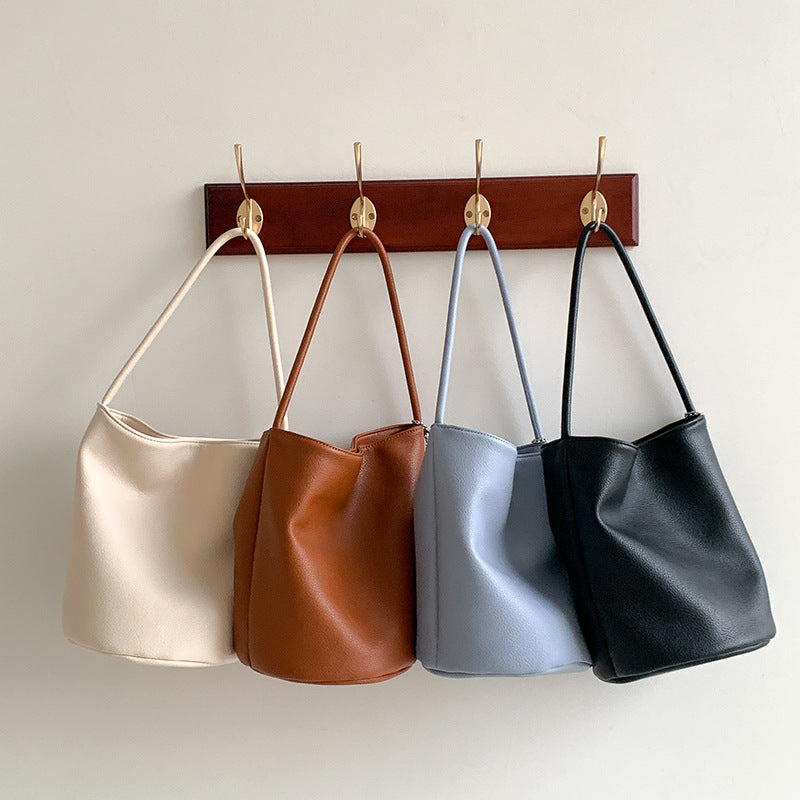 Soft Leather Solid Color Simple Idle Style Large Capacity Women's Shoulder Bag