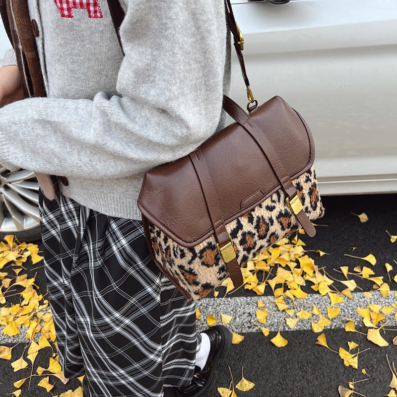 Women's Niche Leopard Print Furry Retro Backpacks
