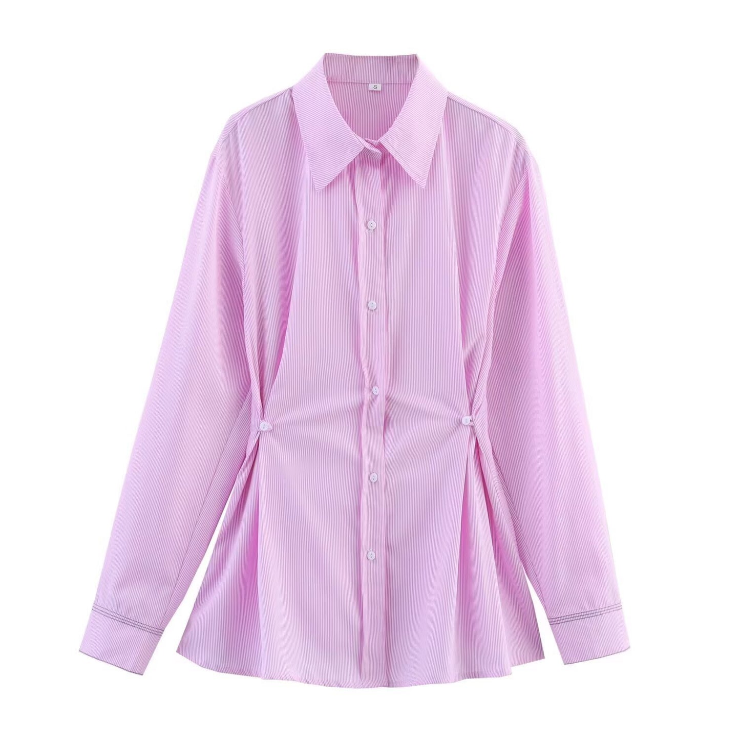 Women's Spring Solid Color Polo Collar Single-breasted Long Blouses