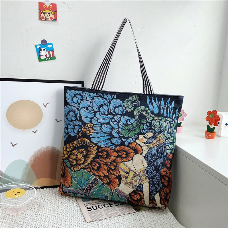 Women's Painted Retro National Fashion Underarm Canvas Bags