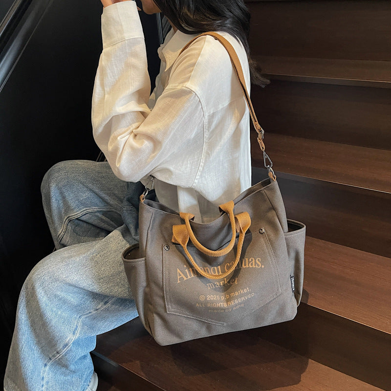 Women's Large Capacity Canvas Korean Fashion Simple Women's Messenger Bag