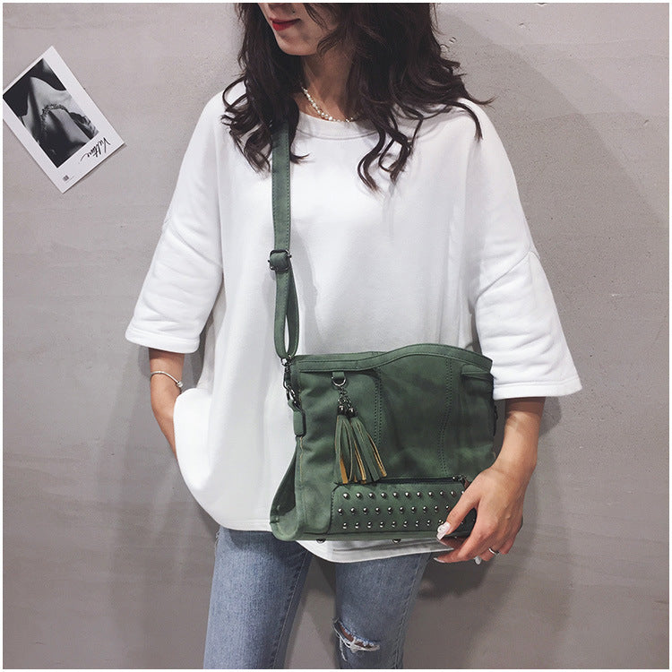 Women's Rivet Tassel Motorcycle Portable Large Women's Shoulder Bag