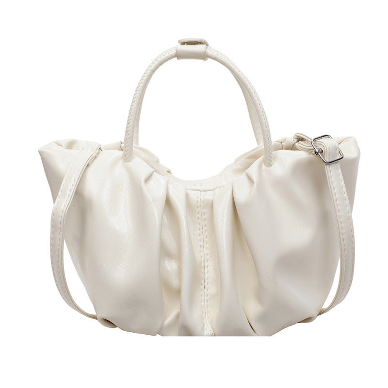 Pleated Cloud Pure Color Portable Vegetable Basket Women's Shoulder Bag