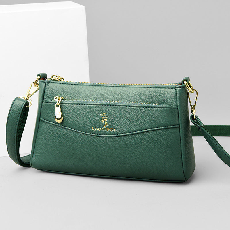 Women's Solid Color Soft Leather Mom Simple Women's Messenger Bag