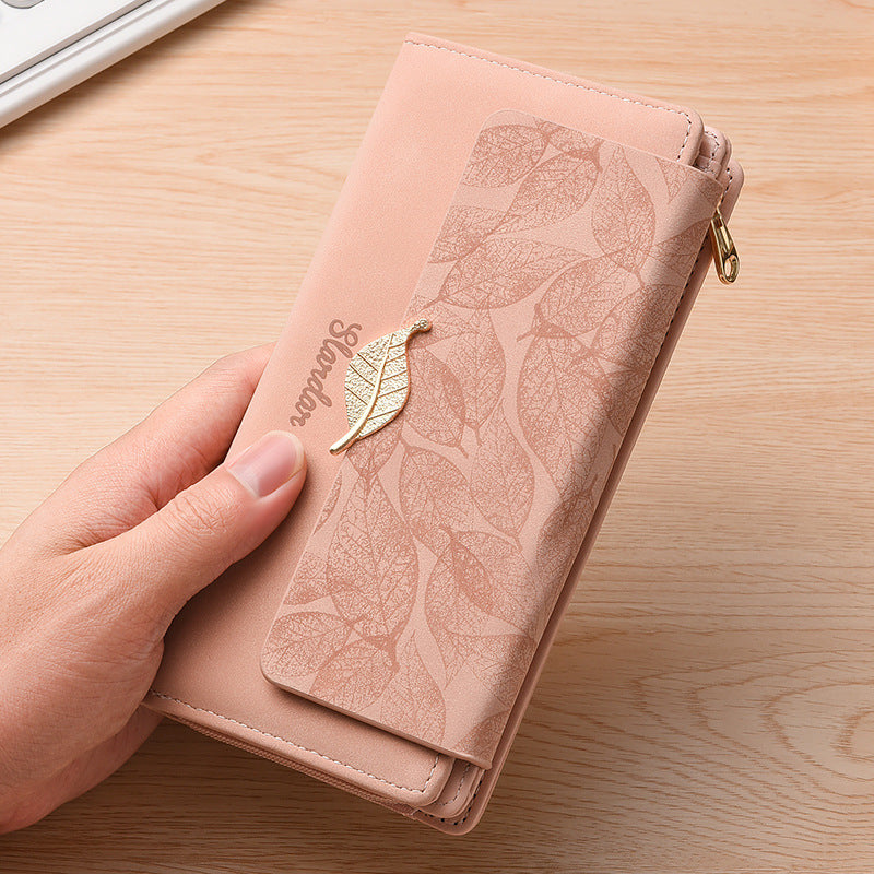 Vintage Frosted Leaf Long Clutch Large Ladies Wallet