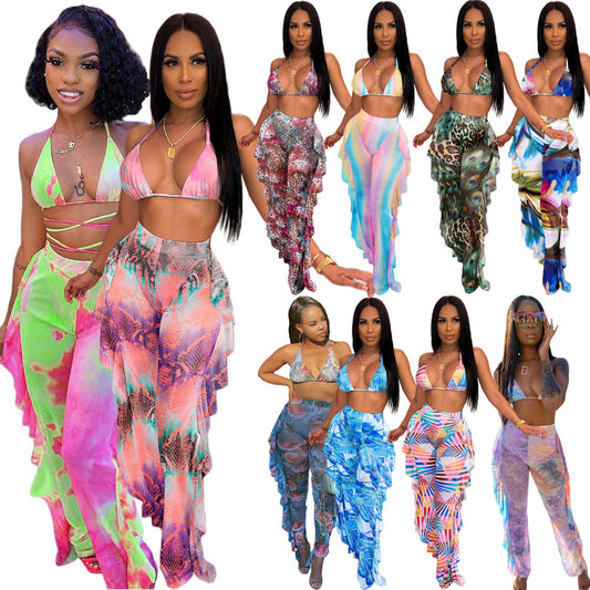 Women's Summer Hollow Bikini Flounced Two-piece Set Suits