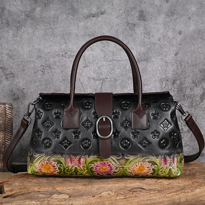 Women's Embossed Hand-rub Color Chinese Style Retro Leather Women's Shoulder Bag