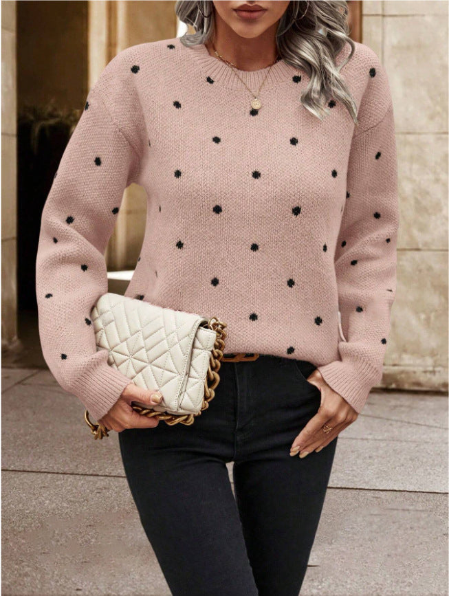 Women's Fashion Long-sleeved Pullover Polka Dot Jacquard Sweaters