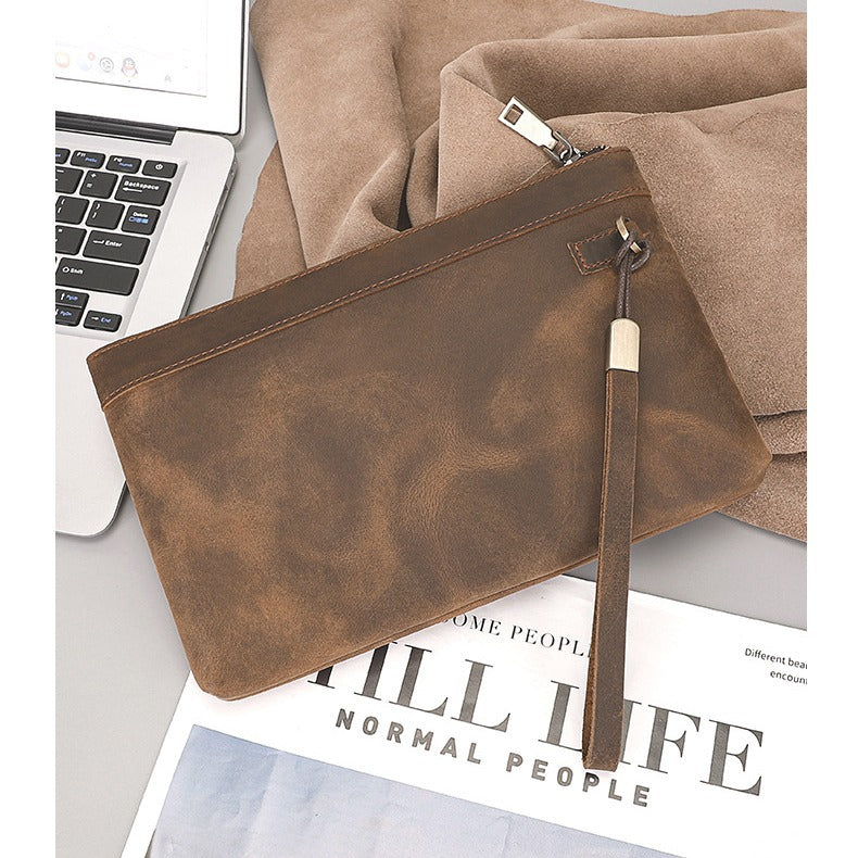 Vintage Clutch Swiping Crazy Horse Leather Top Men's Wallets