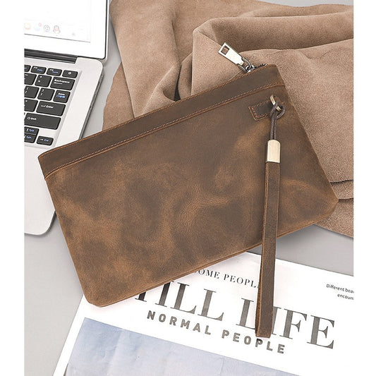 Vintage Clutch Swiping Crazy Horse Leather Top Men's Wallets