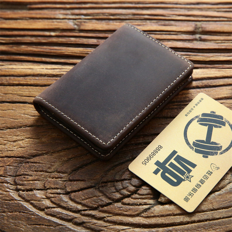 Men's Horse First Layer Cowhide Bank Short Genuine Card Holder
