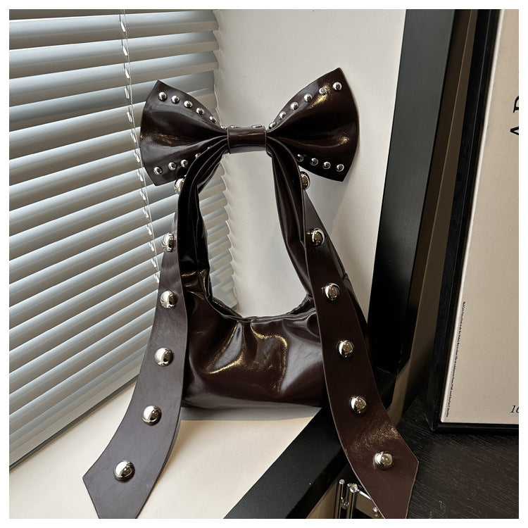 Women's Personality Rivets Bow Style Large Capacity Fashion Trendy Women's Shoulder Bag