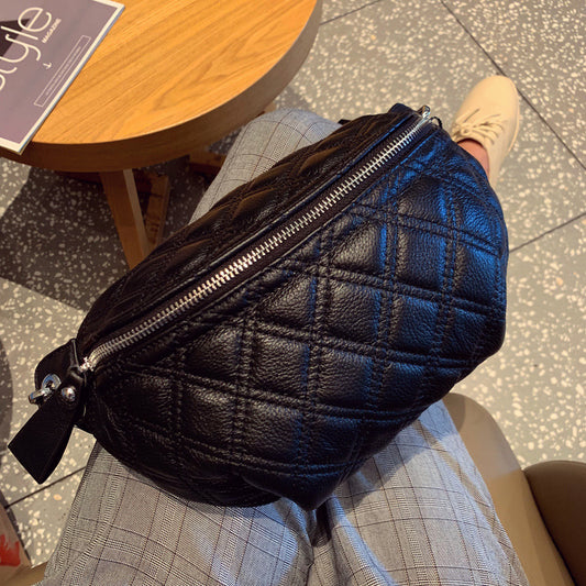 Female Cowhide Leather Wide Strap Niche Waist Packs