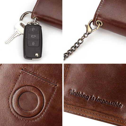 For Retro First Layer Leather Vertical Multiple Men's Wallets