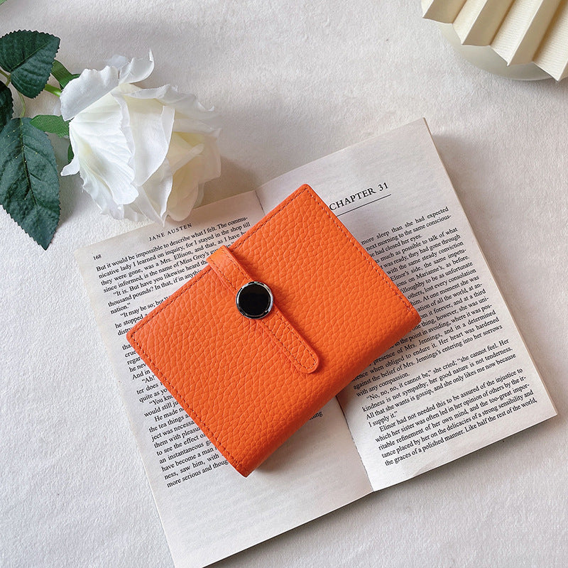 Women's Green Simple Short Thin Solid Color Cowhide Ladies Wallets