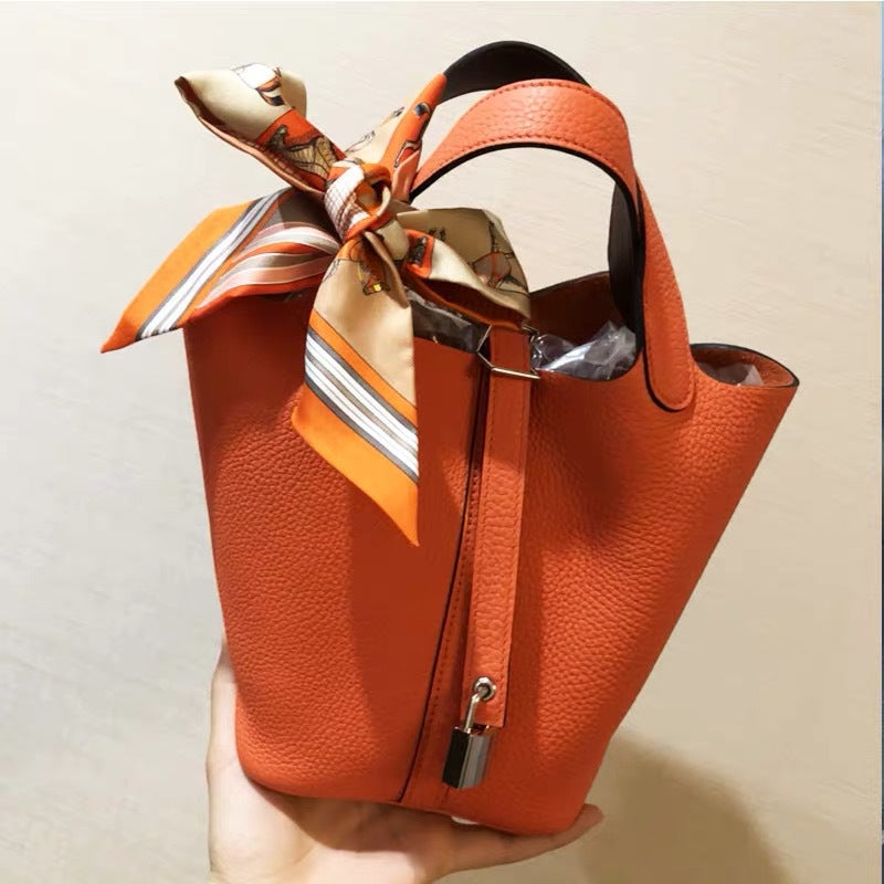 Women's Home Vegetable Basket Hand First Layer Cowhide Bags