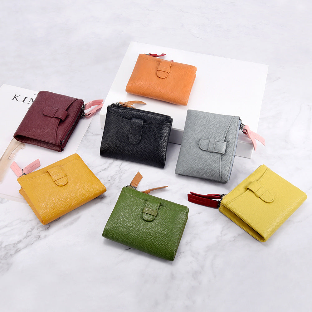 Women's Fashion Short Zip Cowhide Korean Style Ladies Wallets