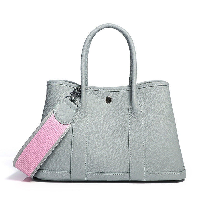 Women's Garden Layer Cowhide Lychee Pattern Wide Handbags