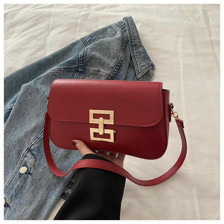 Women's Spring Retro Large Capacity Solid Color Lock