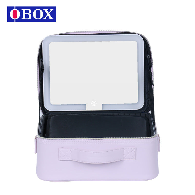 Large Capacity Lavender Purple Inch Light With Mirror Cosmetic Bags