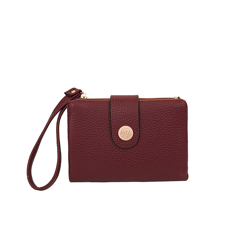 Women's Litchi Pattern Solid Color Thin Short Ladies Wallet