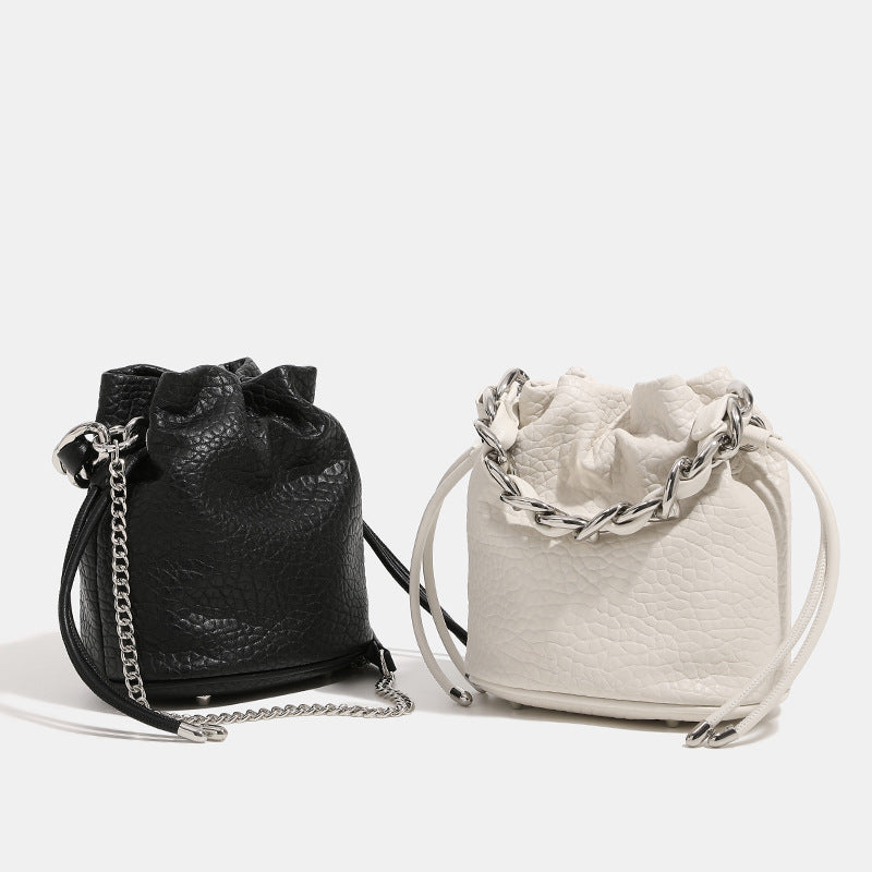 Women's Chain Lychee Pattern Fashion Niche High-grade Soft Bucket Bags