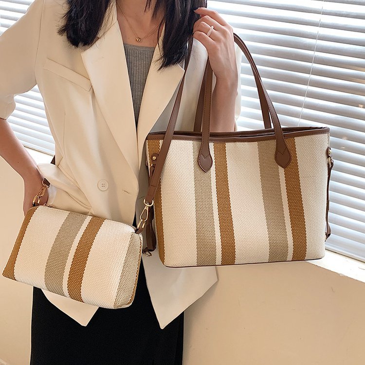 Women's Composite Fashionable Contrast Color Striped Commuter Shoulder Bags