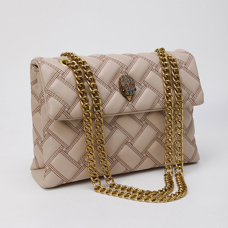 Women's Eagle Head Design Diamond Plaid Chain Bags