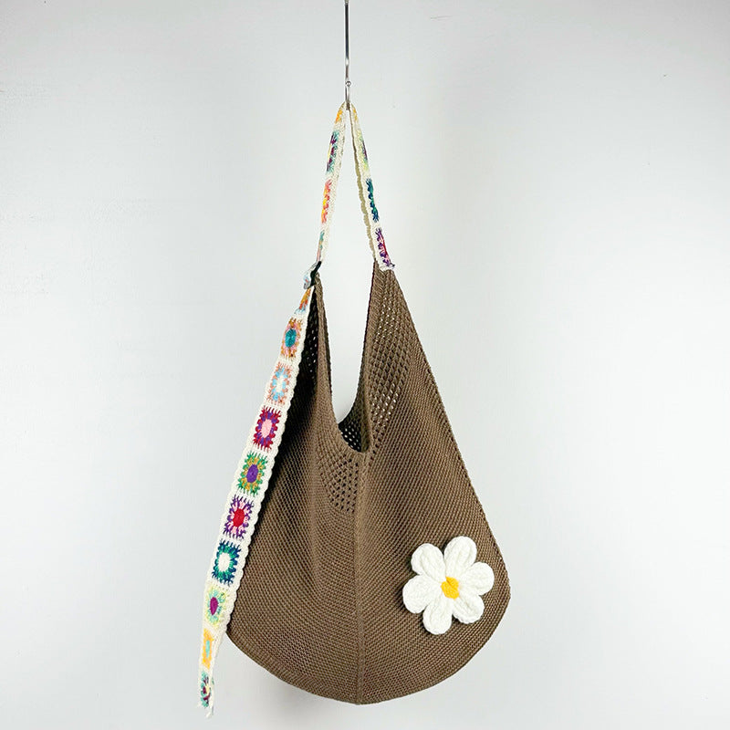 Women's Woven Knitted Hollow Flower Beach Bohemian Women's Shoulder Bag