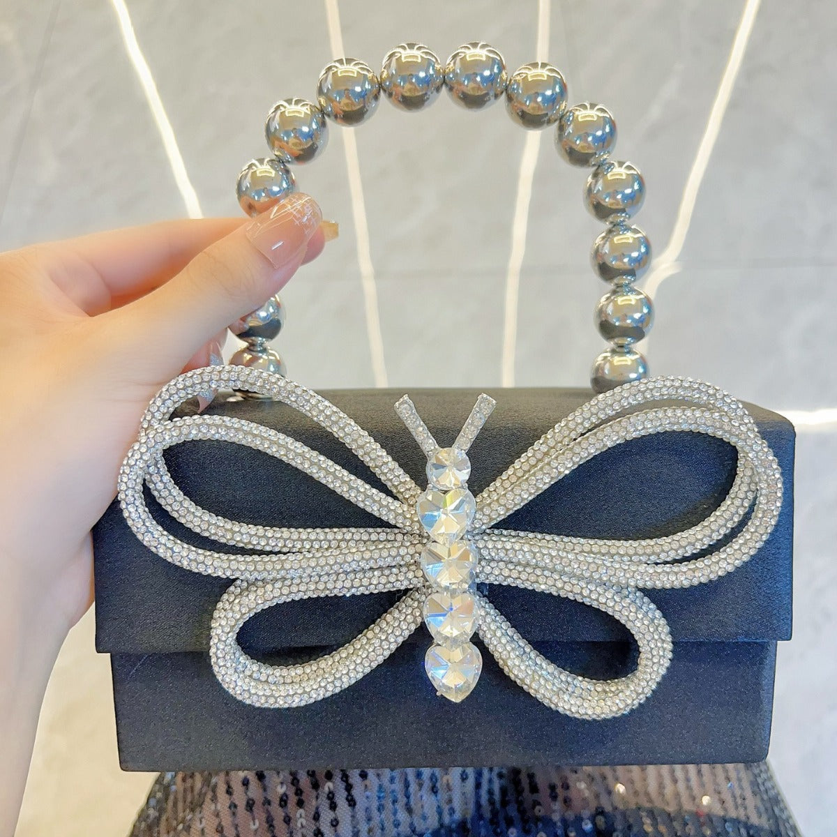 French Glossy Silk Box Bow Dinner Handbags