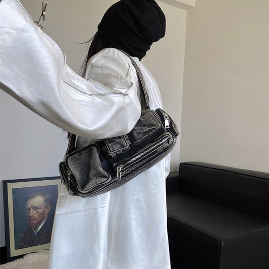 Women's Design Locomotive Style Underarm Vintage Denim Shoulder Bags