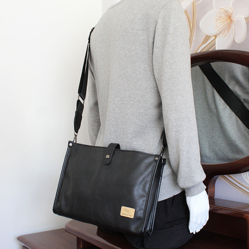 Men's Business Large Capacity Simple Leather Black Men's Messenger Bags