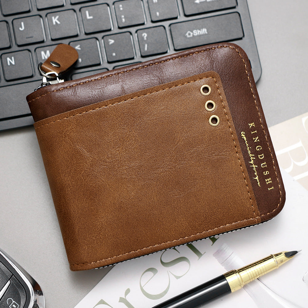 Men's Contrast Short Multiple Slots Chain Hinge Men's Wallet